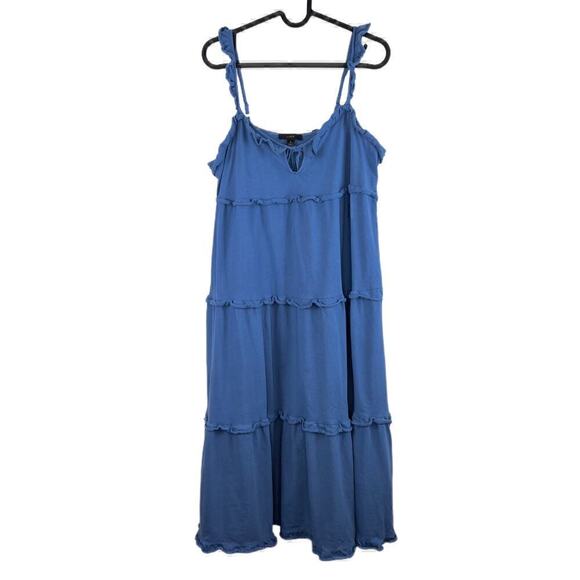J. Crew Blue Tiered Knit Keyhole Ruffled Midi Dress Size Small - Picture 2 of 7